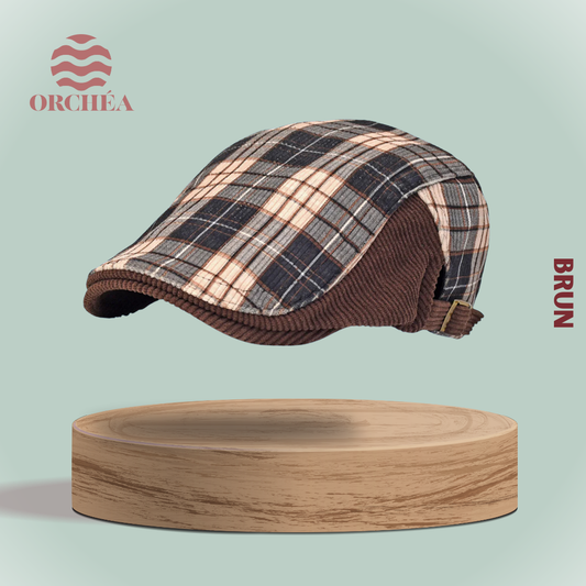 Béret ajustable à Carreaux en Coton-Velour